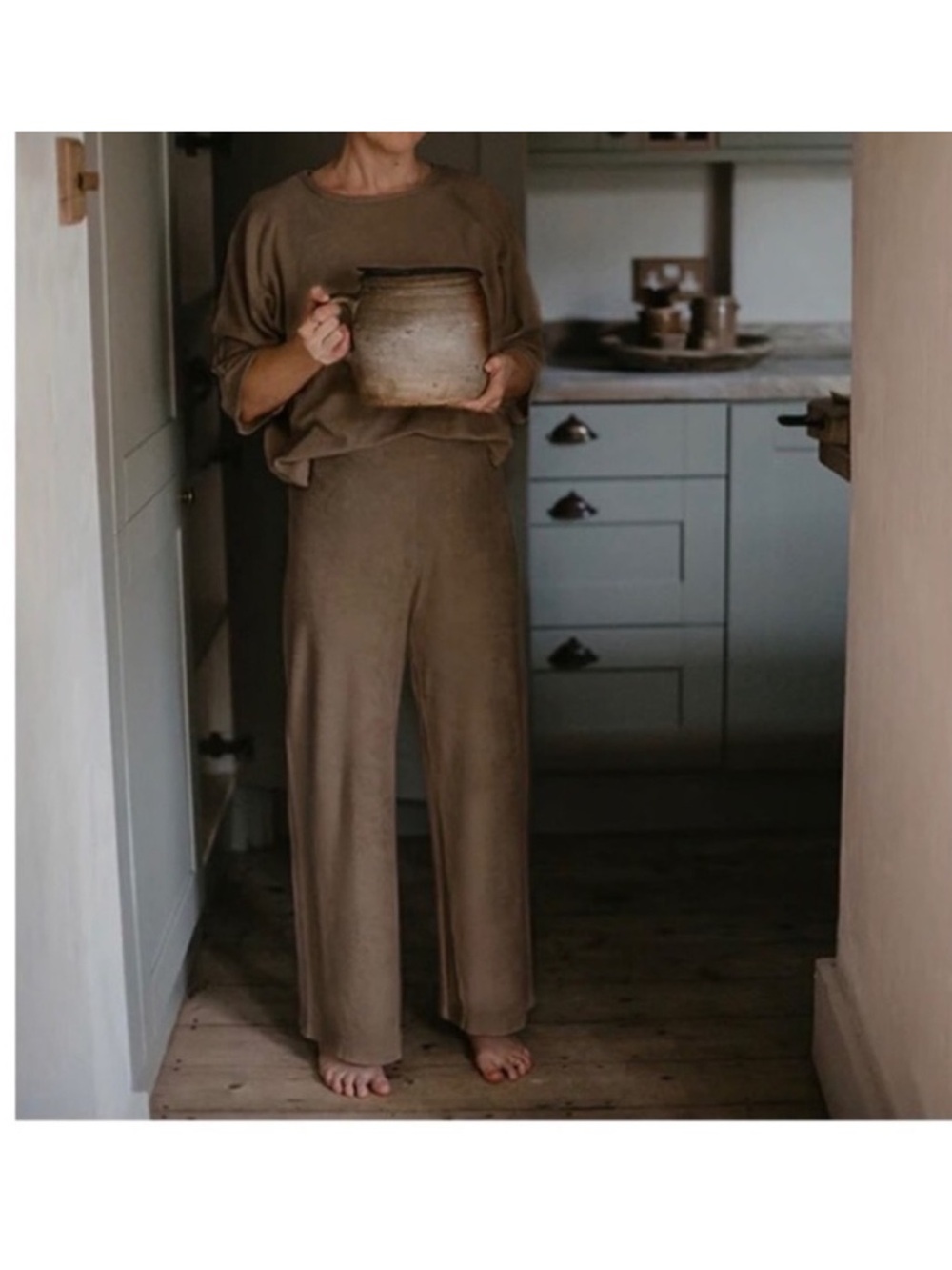 The Simple Folk Wide Leg Organic Cotton Terry Pants in Walnut Size 6